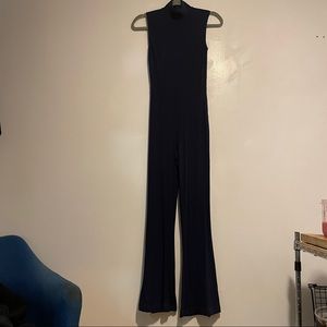Reformation Navy Blue Ribbed Mock Neck Jumpsuit